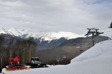 Obraz premium Two ratrack on skiing slope