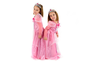 Little Twin Girls are dressed as princess in pink © _jure
