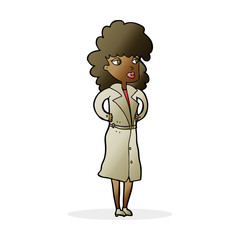 cartoon woman in trench coat