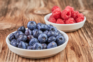 Super food breakfast with bilberries and rapsberries