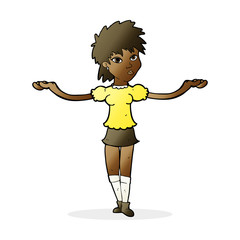 cartoon woman shrugging shoulders