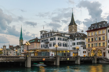 embankment of Limmat river, Zurich, Switzerland