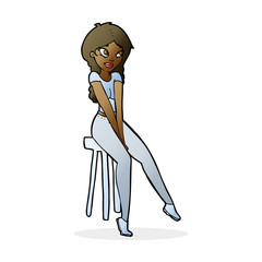 cartoon pretty girl on stool