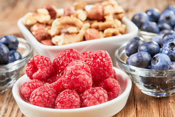 Super food breakfast with berries and nuts