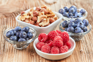 Super food breakfast with berries and nuts