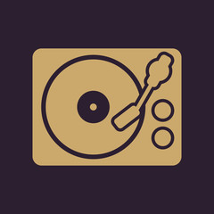 The turntable icon. DJ and melody, music, player symbol. Flat