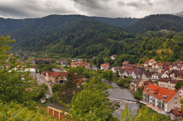 Naklejka na ściany i meble Beautiful panoramic view of the mountain village Forbach.Germany.Schwarzwald.
