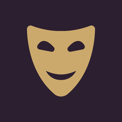 The smiling mask icon. Comedy and theater symbol. Flat
