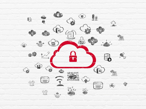 Cloud technology concept: Cloud With Padlock on wall background