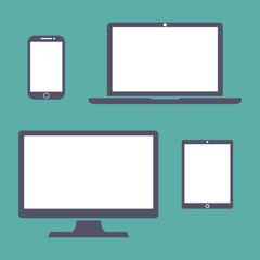 Set of display, laptop, tablet and mobile phones electronic device outline icons template. Vector illustration. EPS10