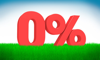 Red 3d 0% text on grass background. See whole set for other numbers.