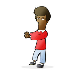 cartoon bored man showing the way