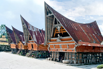 Traditional Batak house on the Samosir island,  Indonesia