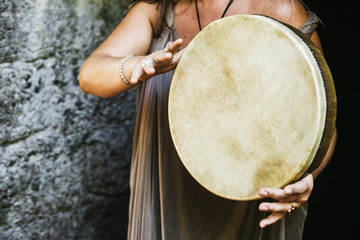 portrait of a woman with a tambourine