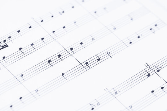 Music notes on paper in close up