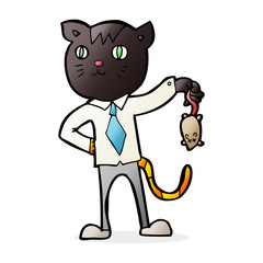 cartoon business cat with dead mouse