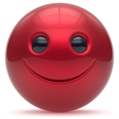 Smiling face head ball cheerful sphere emoticon cartoon smiley happy decoration cute red. Smile funny joyful person laughing joy character toy good avatar. 3d render isolated