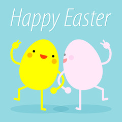 Easter eggs dance. Happy Easter. Easter eggs funny. Easter eggs dance. Happy easter with happy dancing eggs. All in a single layer. EPS 10 vector illustration for design.