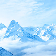 beautiful winter snow covered peaks of Caucasus mountain, Dombaj