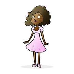 cartoon happy woman in dress