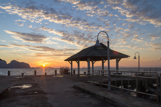 Sunrise at Khlong Kian Pier at dawn