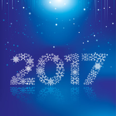 Happy New Year 2017 greeting card. Snowflake background.