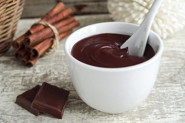 Cocoa (dark chocolate) face and body mask in a bowl 