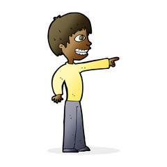 cartoon grinning boy pointing