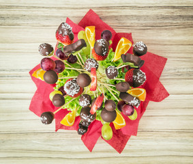 Fruit bouquet with chocolate frosting, gift for you, food theme
