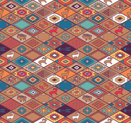 Seamless colorful navajo pattern with rhombus