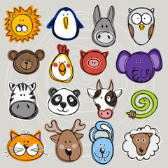 Vector set of hand drawn funny doodle animals, sketch style.  - 104158748