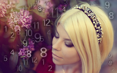 Woman's face, magic of figures, numerology