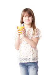 Cute girl drinking orange juice