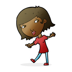 cartoon happy girl gesturing to follow