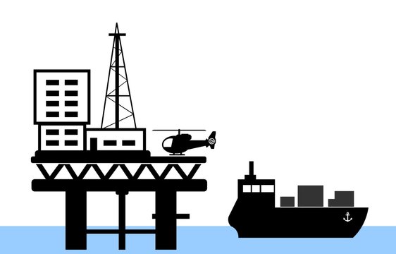 Plate-forme pétrolière	et un bateau cargo
