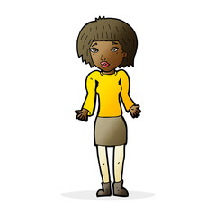 cartoon woman shrugging shoulders