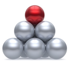 Pyramid leader sphere ball hierarchy corporation red top order leadership element teamwork group business concept shiny sparkling white chrome. 3d render isolated