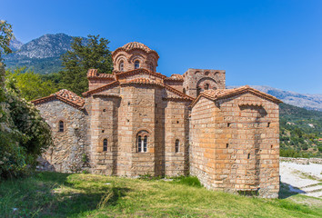 Byzantine church in medieval city of Mystras, Greece, Europe