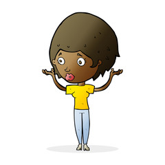 cartoon woman raising hands in air