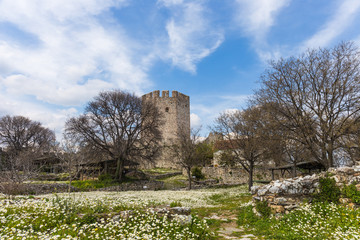 Platamon fortress against dramatic sky, Greece, Europe