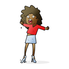 cartoon woman having trouble walking in heels