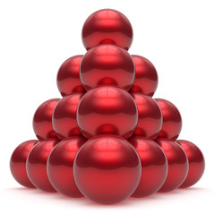 Pyramid hierarchy corporation sphere ball top order leadership element teamwork stable group business concept red shiny sparkling. 3d render isolated