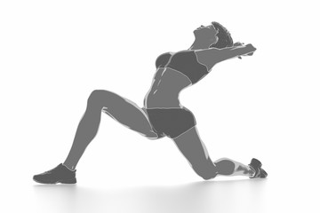 Fitness woman stretching on white isolated - warm up concept