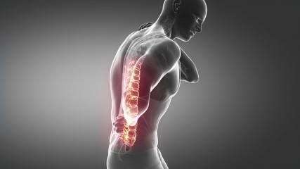 Male backbone injury pain - spine hurt concept