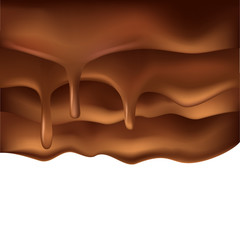 Melted brown chocolate flow down background. Chocolate syrup