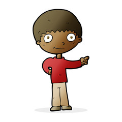 cartoon happy boy pointing