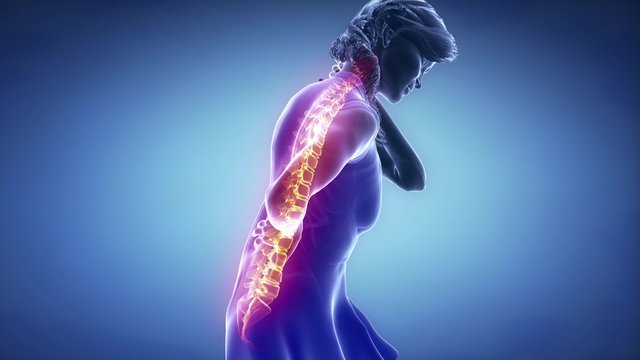 Female backbone hurt injury -  spine concept