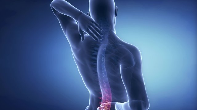 Male sacral backbone pain - spine hurt concept