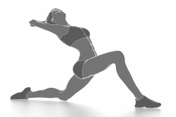 Fitness woman stretching on white isolated - warm up concept