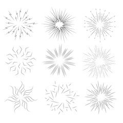 Fototapeta premium Collection of sunburst. Set of elements for design. Rays black.